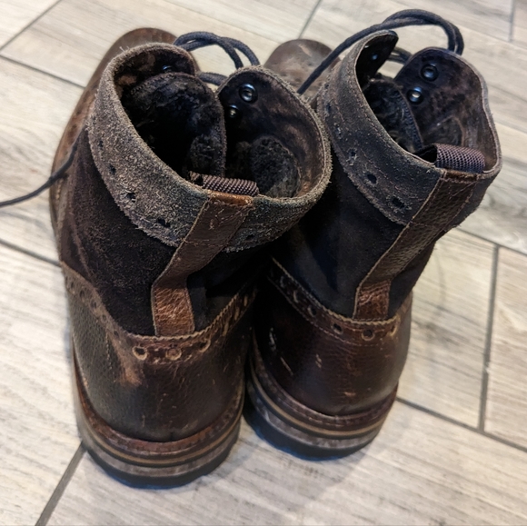 Men's ASTON GREY leather boots faux fur lined wingtip dark whiskey brown - Picture 4 of 6